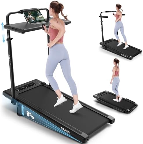 ANCHEER Adjustable Height Walking Pad for Home Workstation with 12% Incline | ANCHEER 300lbs Capacity Folding Treadmill