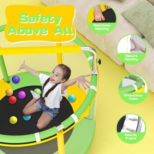 55" Global Recycled Standard Trampoline for Boys & Girls: Outdoor & Indoor with Enclosure & Adjustable Gymnastics Bar