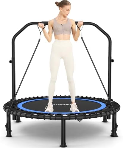 ANCHEER 40"/48" Foldable Mini Trampoline, Adult Exercise Trampoline for Home, with 4 Level Adjustable Foam Handle and Re