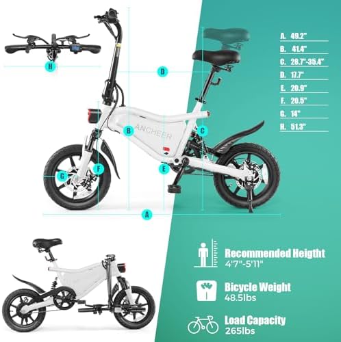 ANCHEER 374Wh Folding Electric Bike for Adults, 20MPH Ebike, 14" Foldable Electric Bicycle ANCHEER 374Wh Folding Elect
