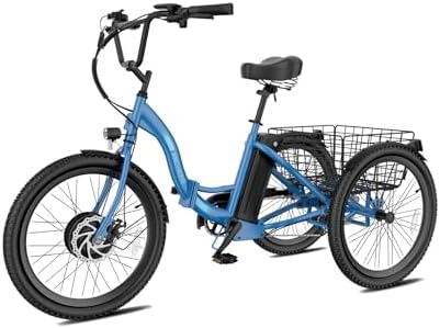 Anchee Electric Tricycle for Seniors, 24" 499Wh Ebike, 15.5MPH, Foldable, Removable Battery, 3 Wheel, LCD Display, Rear