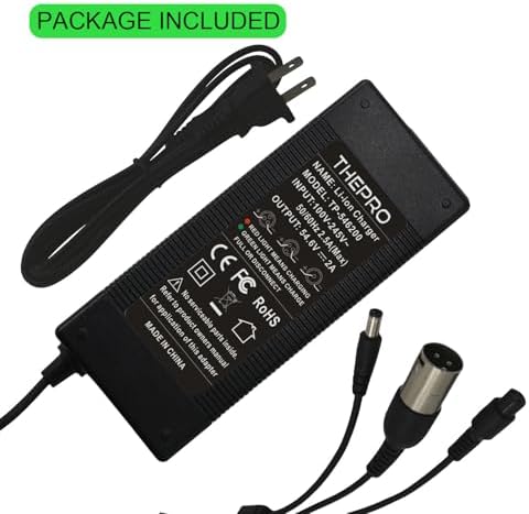 THEPRO 5|6V 2A Charger Universal Smart Charger for 48V Li-ion Battery DC5.5MM Jack Connector 3-Prong Inline Connector 3p