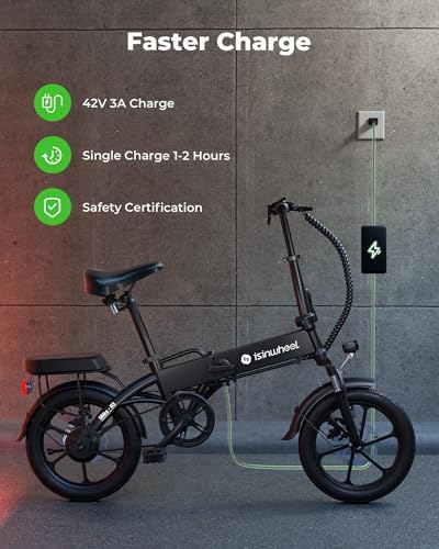 Isinwheel 500W Electric Bike for Adults 280.8Wh Battery Smart Uphill Folding Ebike 14"/16" Adults Teens