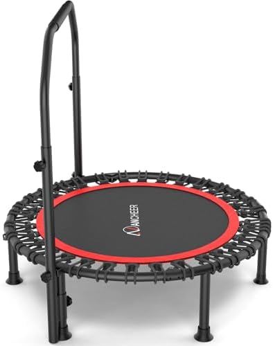 ANCHEER 40"/48" Foldable Mini Trampoline, Adult Exercise Trampoline for Home, with 4 Level Adjustable Foam Handle and Re