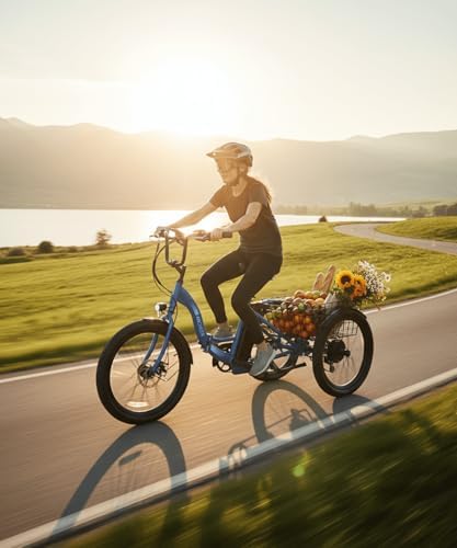 Anchee Electric Tricycle for Seniors, 24" 499Wh Ebike, 15.5MPH, Foldable, Removable Battery, 3 Wheel, LCD Display, Rear