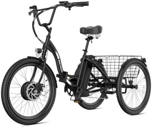 ANCHEER 350W Peak 550W Electric Tricycle for Adults, 48V 499Wh Folding Trike, 24" Rear Differential Basket E-Bike, 15.5M