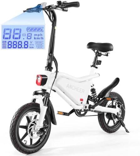 ANCHEER 374Wh Folding Electric Bike for Adults, 20MPH Ebike, 14" Foldable Electric Bicycle ANCHEER 374Wh Folding Elect