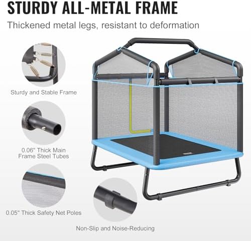 VEVOR 6FT Trampoline 72" Indoor/Outdoor Trampoline, Safety Enclosure Net, Gymnastics Bar - Image 3