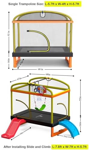 6.5Ft 7-in-1 Rectangle Trampoline for Kids with Climb, Slide, Swing Birthday Gift for Girls and Boys Age 1-10 6.5Ft 7-in