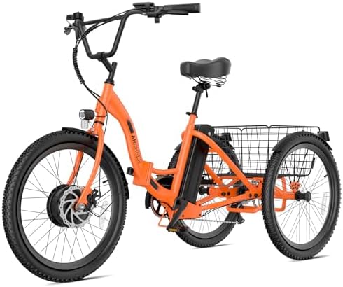 ANCHEER 350W Peak 550W Electric Tricycle for Adults, 48V 499Wh Folding Trike, 24" Rear Differential Basket E-Bike, 15.5M