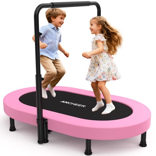 ANCHEER 56'' Safe Oval Fitness Trampoline for Kids & Toddlers - Indoor/Outdoor Rebounder with Adjustable Handle