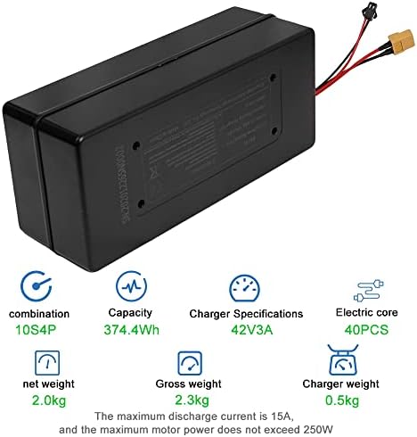 10ah 36V Ebike Battery, 216Wh Conversion Kit for Electric Bikes, 100W to 250W Motor Compatible (Black) | 10ah Ebike Bat