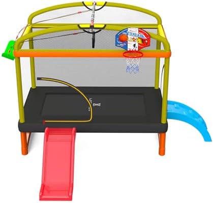 6.5Ft 7-in-1 Rectangle Trampoline for Kids with Climb, Slide, Swing Birthday Gift for Girls and Boys Age 1-10 6.5Ft 7-in