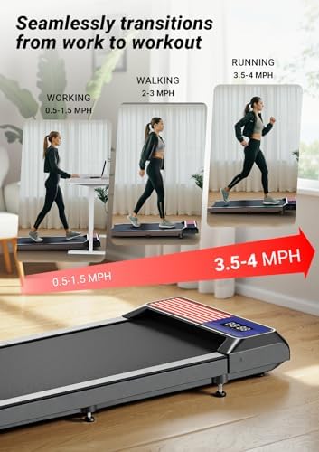Portable Walking Pad Treadmill for Home Office, |5 HP Quiet Under Desk Treadmill with 5% Incline, 265 Lbs Capacity, 15"