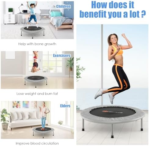Goplus Mini Trampoline, Foldable 36"/38" Rebounder for Adults, Portable Fitness Trampoline for Home and Outdoor Workout,