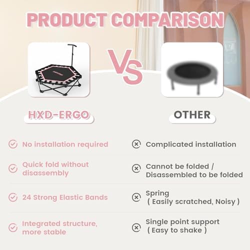 HXD-ERGO Indoor and Outdoor Foldable Mini Trampoline for Fitness and Home Gym | HXD-ERGO Rebounder Trampoline with Adju