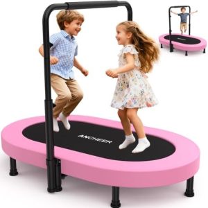 ANCHEER Mini Trampoline with Adjustable Handle - Indoor/Outdoor for Kids & Toddlers, 56'' Safe Oval Fitness Trampoline w