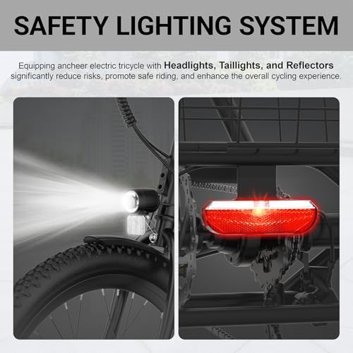 ANCHEER 350W Peak 550W Electric Tricycle for Adults, 48V 499Wh Folding Trike, 24" Rear Differential Basket E-Bike, 15.5M