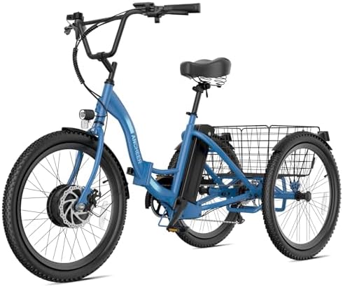 ANCHEER 350W Peak 550W Electric Tricycle for Adults, 48V 499Wh Folding Trike, 24" Rear Differential Basket E-Bike, 15.5M
