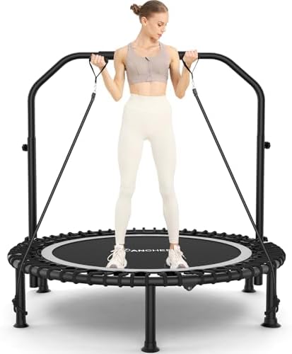 ANCHEER 40"/48" Foldable Mini Trampoline, Adult Exercise Trampoline for Home, with 4 Level Adjustable Foam Handle and Re
