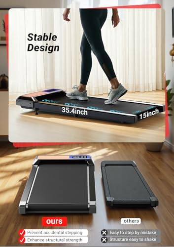 Portable Walking Pad Treadmill for Home Office, |5 HP Quiet Under Desk Treadmill with 5% Incline, 265 Lbs Capacity, 15"