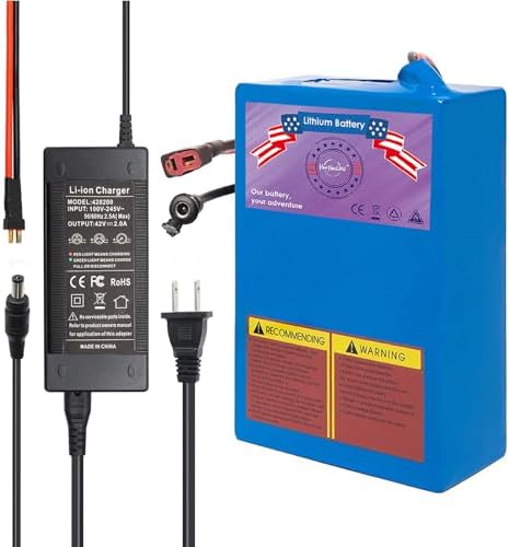 36V Lithium Battery Pack for Scooter (36V10Ah with Charger) T-Plug and BMS 200-1200W Perfect for E-Scooter Rides in Urba