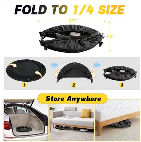 Portable Fitness Foldable Trampoline for Kid/Adults in-Home Mini Rebounder 40" Max Load 330lbs Recycled Claim Standard 1