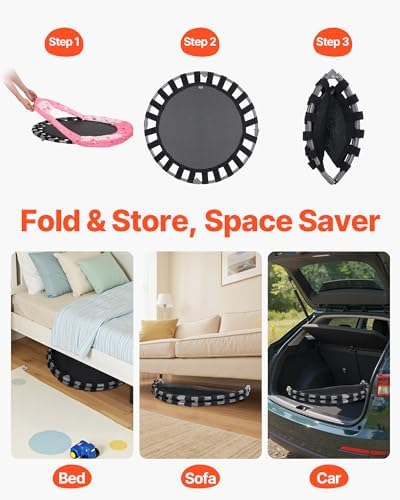 VEVOR 3FT Foldable Trampoline for Toddlers: Recreational Gift, Indoor/Outdoor, Foam Handle, 36" Diameter
