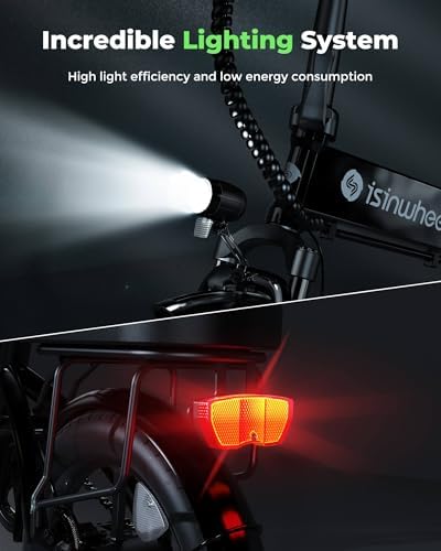 Isinwheel 500W Electric Bike for Adults 280.8Wh Battery Smart Uphill Folding Ebike 14"/16" Adults Teens