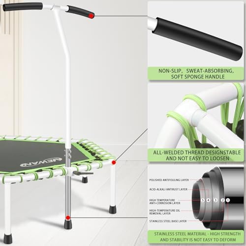 NEWAN Silent Fitness Trampoline for Adults - 48" Diameter with Adjustable Handle Bar and Max Capacity 330 lbs | NEWAN A