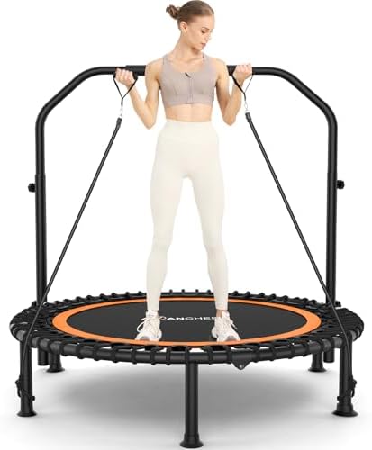 ANCHEER 40"/48" Foldable Mini Trampoline, Adult Exercise Trampoline for Home, with 4 Level Adjustable Foam Handle and Re