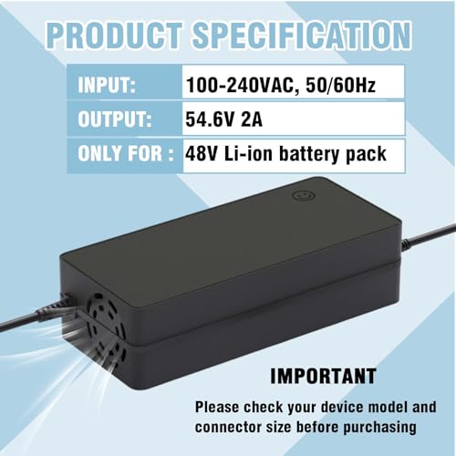 5|6V 2A Universal Electric Bike Charger Compatible with 48V Lithium Battery - Perfect for Ebike, One Wheel, and Electri - Image 2