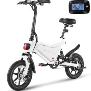 ANCHEER 14" Folding Electric Bike for Teens and Adults, 500W Max Motor, 22MPH, Tri-Shock, 48V 374Wh Battery, Brake Tail