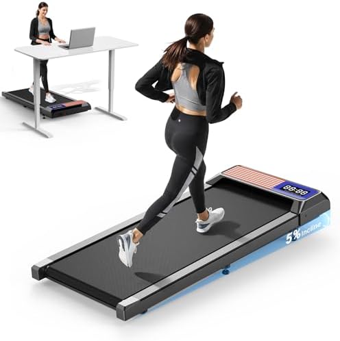 Portable Walking Pad Treadmill for Home Office, |5 HP Quiet Under Desk Treadmill with 5% Incline, 265 Lbs Capacity, 15"