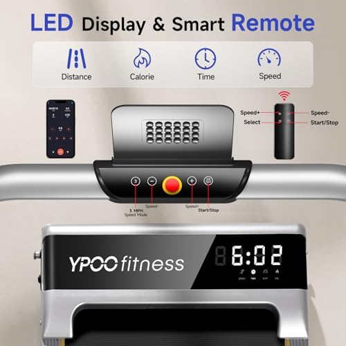 Portable Folding Treadmill with Incline for Home/Office | Quiet Desk Treadmill with Remote Control & App | 300 Lbs Capa