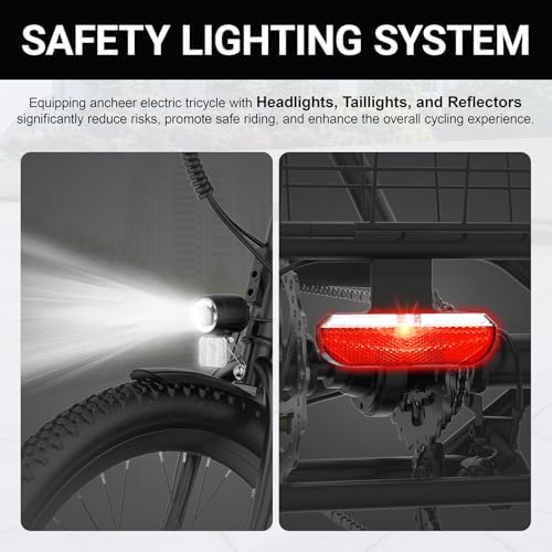 ANCHEER 350W Peak 550W Electric Tricycle for Adults, 48V 499Wh Folding Trike, 24" Rear Differential Basket E-Bike, 15.5M