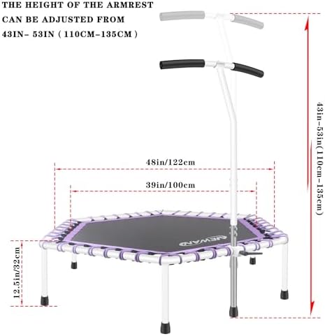 NEWAN Silent Fitness Trampoline for Adults - 48" Diameter with Adjustable Handle Bar and Max Capacity 330 lbs | NEWAN A
