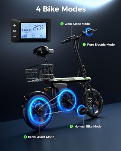 Isinwheel 500W Electric Bike for Adults 280.8Wh Battery Smart Uphill Folding Ebike 14"/16" Adults Teens