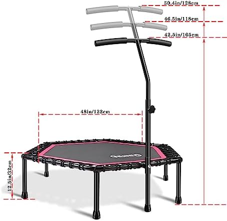 NEWAN Silent Fitness Trampoline for Adults - 48" Diameter with Adjustable Handle Bar and Max Capacity 330 lbs | NEWAN A
