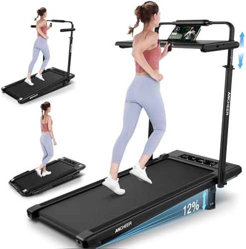 ANCHEER Walking Desk Treadmill for Home Workouts 12% Incline & Adjustable Height, Desk Workstation, 300lb Capacity, Fold