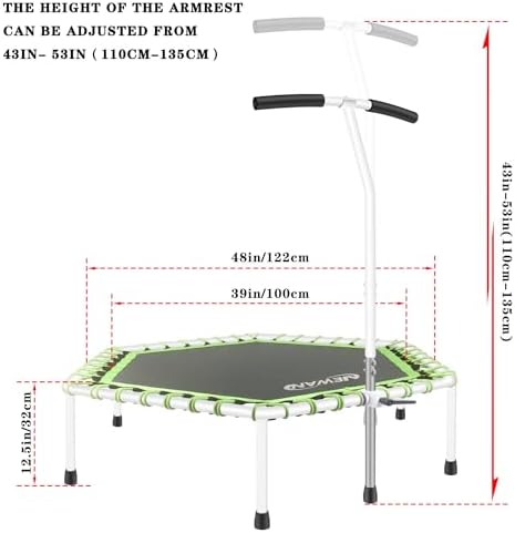 NEWAN Silent Fitness Trampoline for Adults - 48" Diameter with Adjustable Handle Bar and Max Capacity 330 lbs | NEWAN A