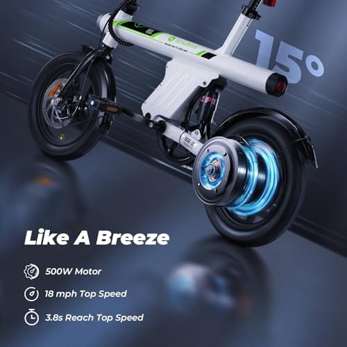 Isinwheel 500W Electric Bike for Adults 280.8Wh Battery Smart Uphill Folding Ebike 14"/16" Adults Teens