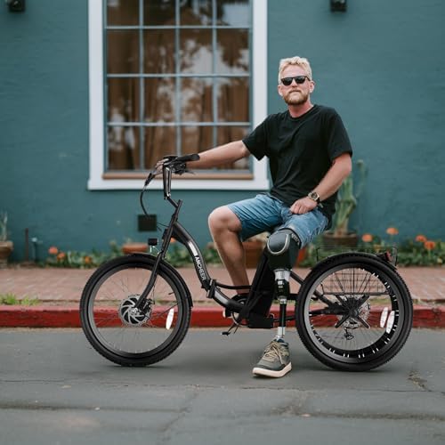 ANCHEER 350W Peak 550W Electric Tricycle for Adults, 48V 499Wh Folding Trike, 24" Rear Differential Basket E-Bike, 15.5M