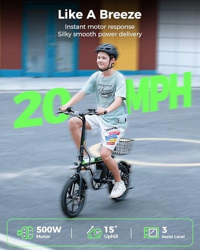 Isinwheel 500W Electric Bike for Adults 280.8Wh Battery Smart Uphill Folding Ebike 14"/16" Adults Teens