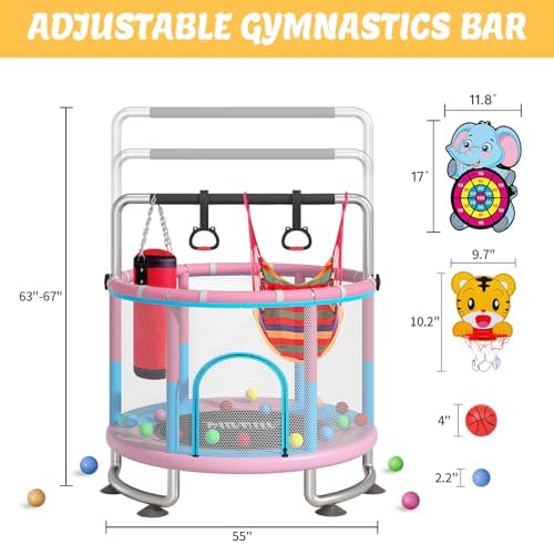 MILUMILU 60" Indoor Outdoor Trampoline for Kids - Birthday Gifts for Children Boy Girl with Safety Net and Hoop - Image 32