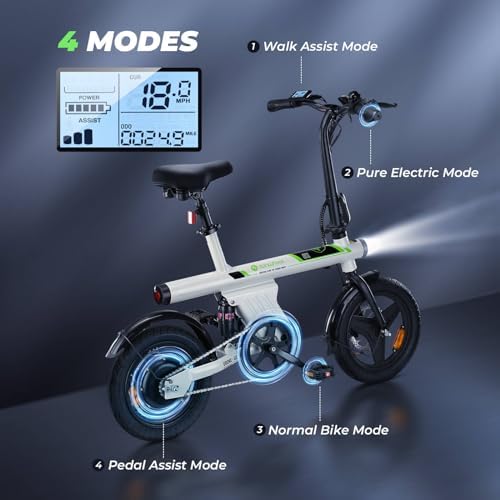 Isinwheel 500W Electric Bike for Adults 280.8Wh Battery Smart Uphill Folding Ebike 14"/16" Adults Teens