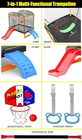 6.5Ft 7-in-1 Rectangle Trampoline for Kids with Climb, Slide, Swing Birthday Gift for Girls and Boys Age 1-10 6.5Ft 7-in