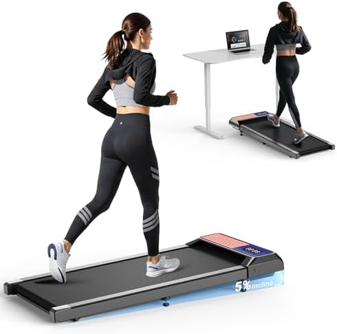 Portable Walking Pad Treadmill for Home Office, |5 HP Quiet Under Desk Treadmill with 5% Incline, 265 Lbs Capacity, 15"
