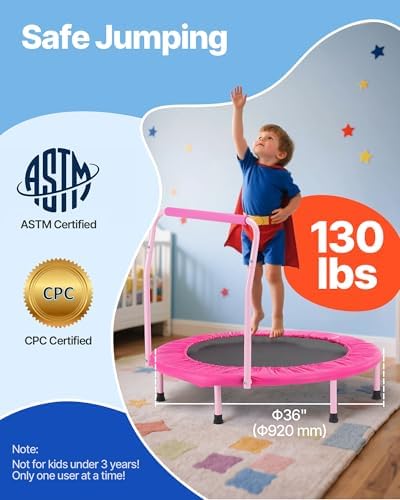 VEVOR 3FT Foldable Trampoline for Toddlers: Recreational Gift, Indoor/Outdoor, Foam Handle, 36" Diameter