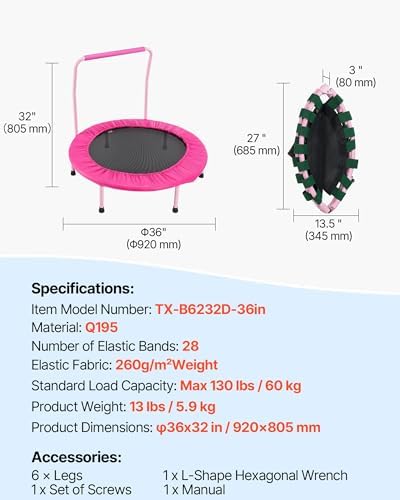 VEVOR 3FT Foldable Trampoline for Toddlers: Recreational Gift, Indoor/Outdoor, Foam Handle, 36" Diameter